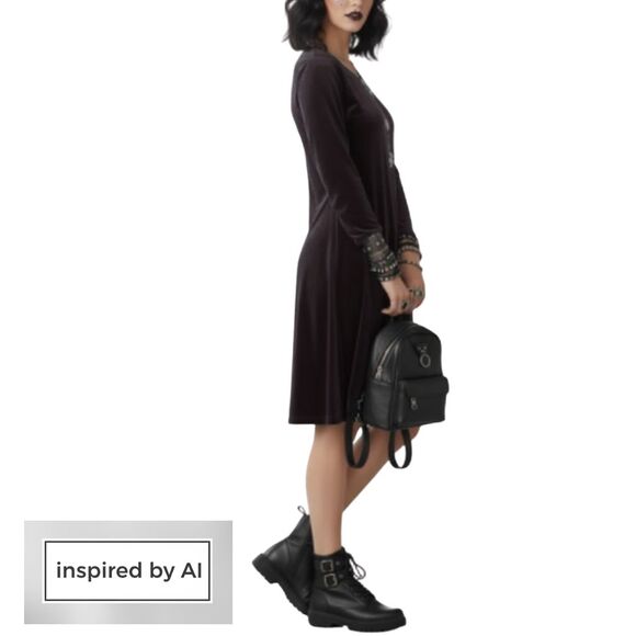 Jacqueline Ferrar VTG 90s Velour Mini Dress Black Whimsygoth Party Sz 12 - Picture 9 of 10